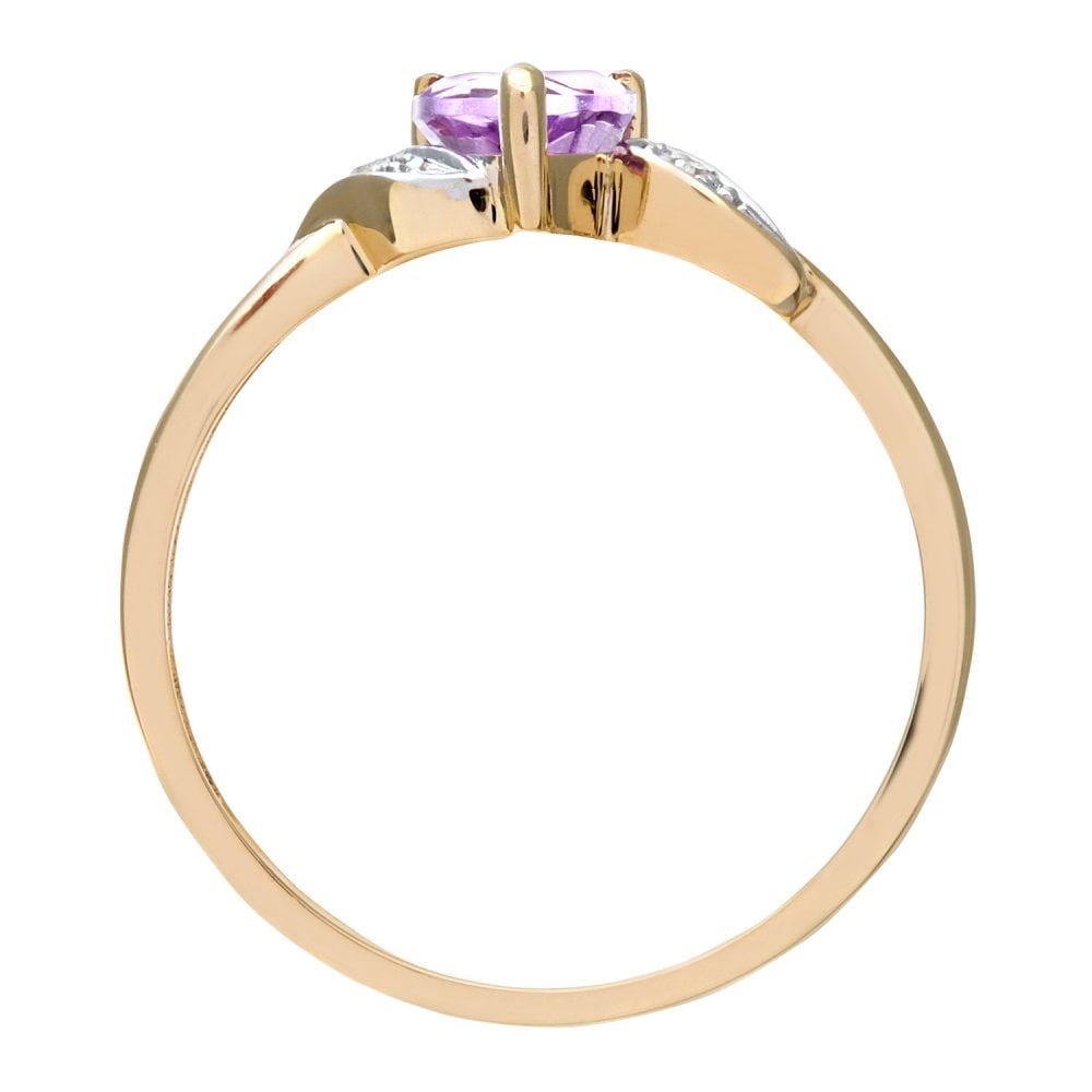SPARKLD 9ct Yellow Gold Amethyst and 0.01ct Diamond Heart Ring
