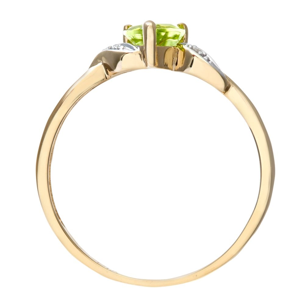 SPARKLD 9ct Yellow Gold Peridot and 0.01ct Diamond Heart Ring