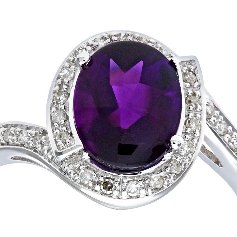 SPARKLD 9ct White Gold 0.10ct Diamond and Amethyst Ring
