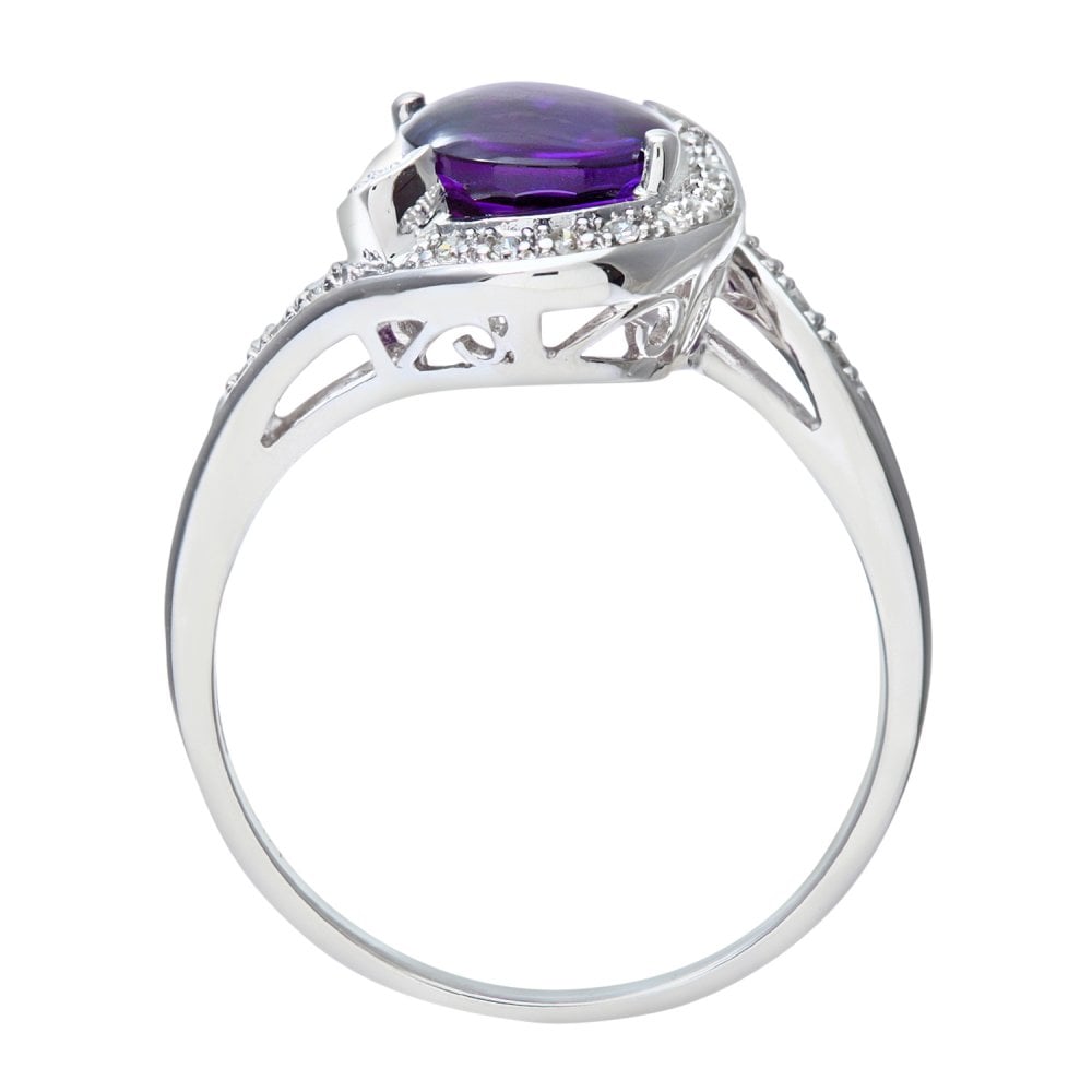 SPARKLD 9ct White Gold 0.10ct Diamond and Amethyst Ring