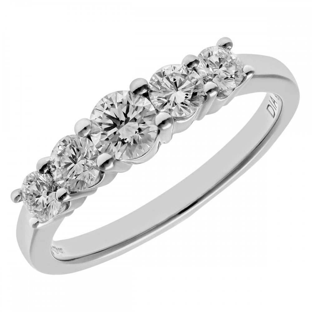 SPARKLD 18ct White Gold 5 stone Eternity Ring, H/SI Certified 0.75ct Round Brilliant Diamonds