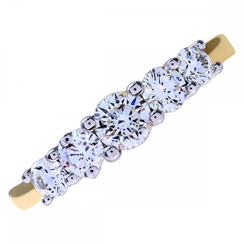 SPARKLD 18ct Yellow Gold 5 stone Eternity Ring, H/SI Certified 0.75ct Round Brilliant Diamonds