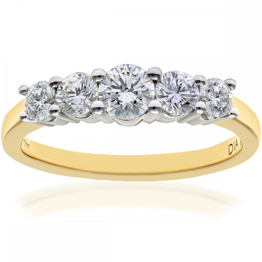 SPARKLD 18ct Yellow Gold 5 stone Eternity Ring, IJ/I Certified 0.75ct Round Brilliant Diamonds