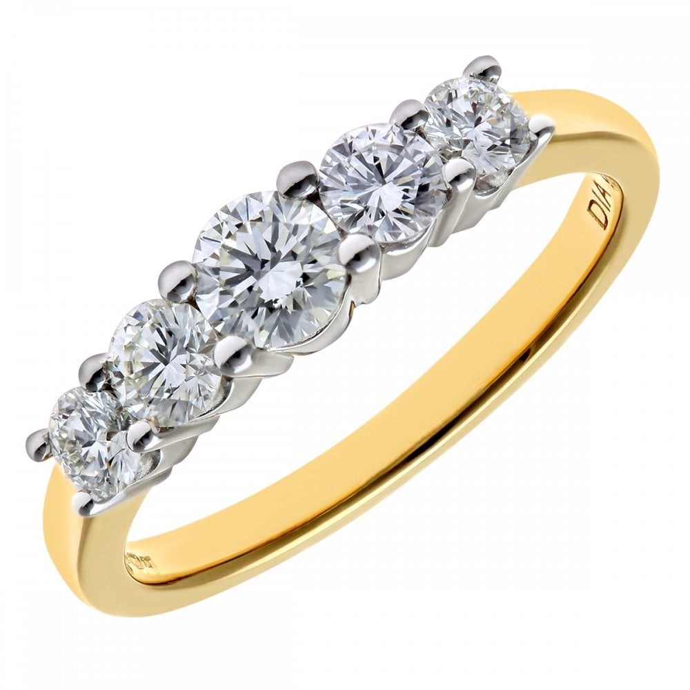 SPARKLD 18ct Yellow Gold 5 stone Eternity Ring, IJ/I Certified 0.75ct Round Brilliant Diamonds