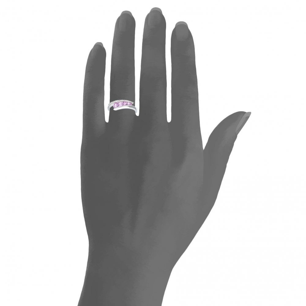 SPARKLD 9ct White Gold 0.15ct Diamond & Created Pink Topaz Crossover Ring