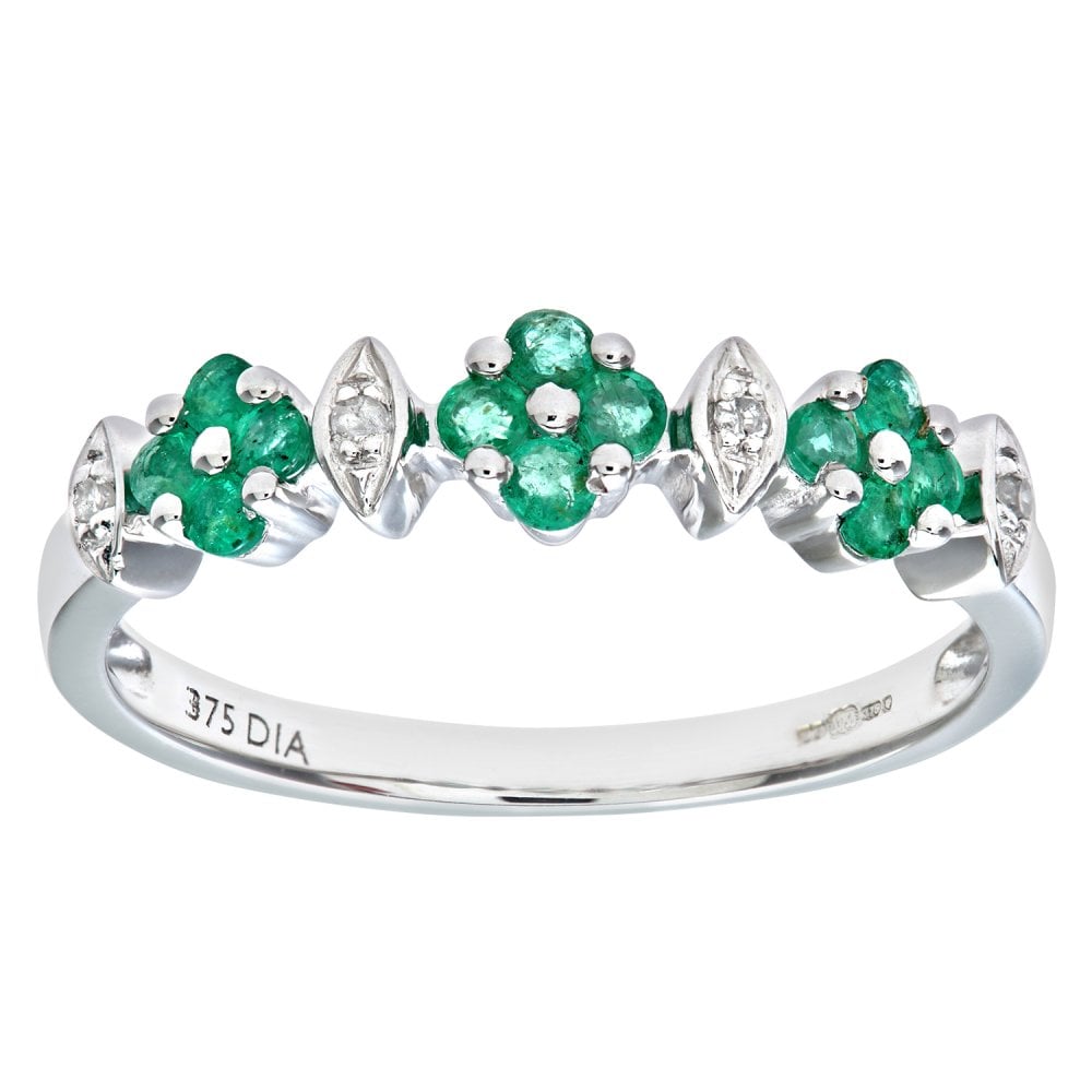 SPARKLD 9ct White Gold 0.02ct Diamond and Emerald Eternity Ring