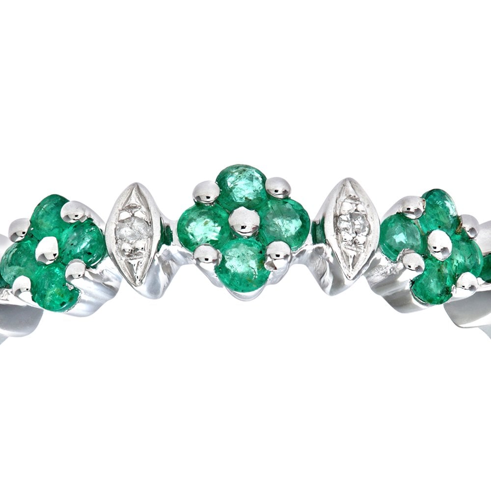 SPARKLD 9ct White Gold 0.02ct Diamond and Emerald Eternity Ring