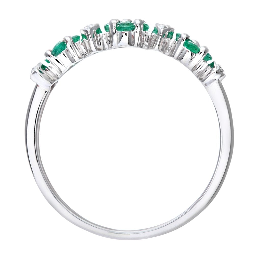 SPARKLD 9ct White Gold 0.02ct Diamond and Emerald Eternity Ring