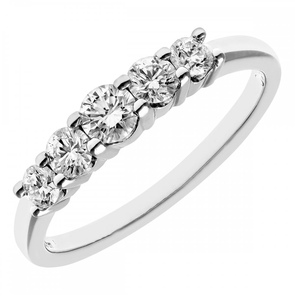 SPARKLD 18ct White Gold 5 stone Eternity Ring, IJ/I Certified 0.50ct Round Brilliant Diamonds