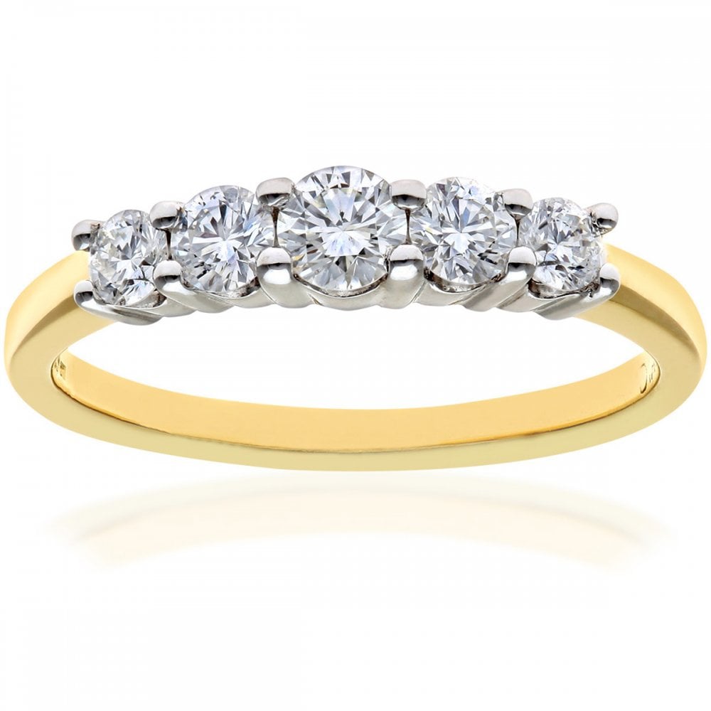 SPARKLD 18ct Yellow Gold 5 stone Eternity Ring, H/SI Certified 0.50ct Round Brilliant Diamonds