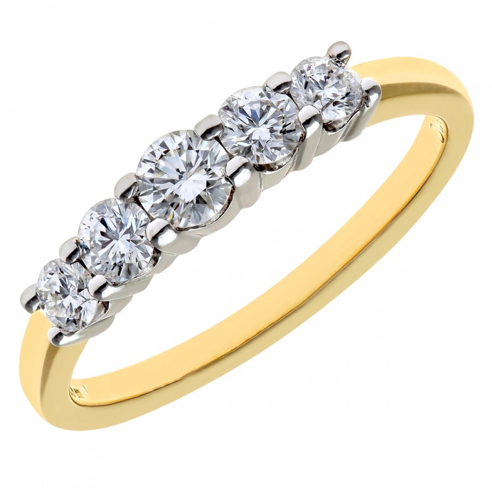 SPARKLD 18ct Yellow Gold 5 stone Eternity Ring, IJ/I Certified 0.50ct Round Brilliant Diamonds