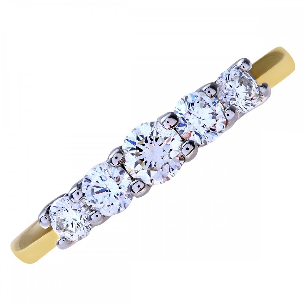 SPARKLD 18ct Yellow Gold 5 stone Eternity Ring, IJ/I Certified 0.50ct Round Brilliant Diamonds