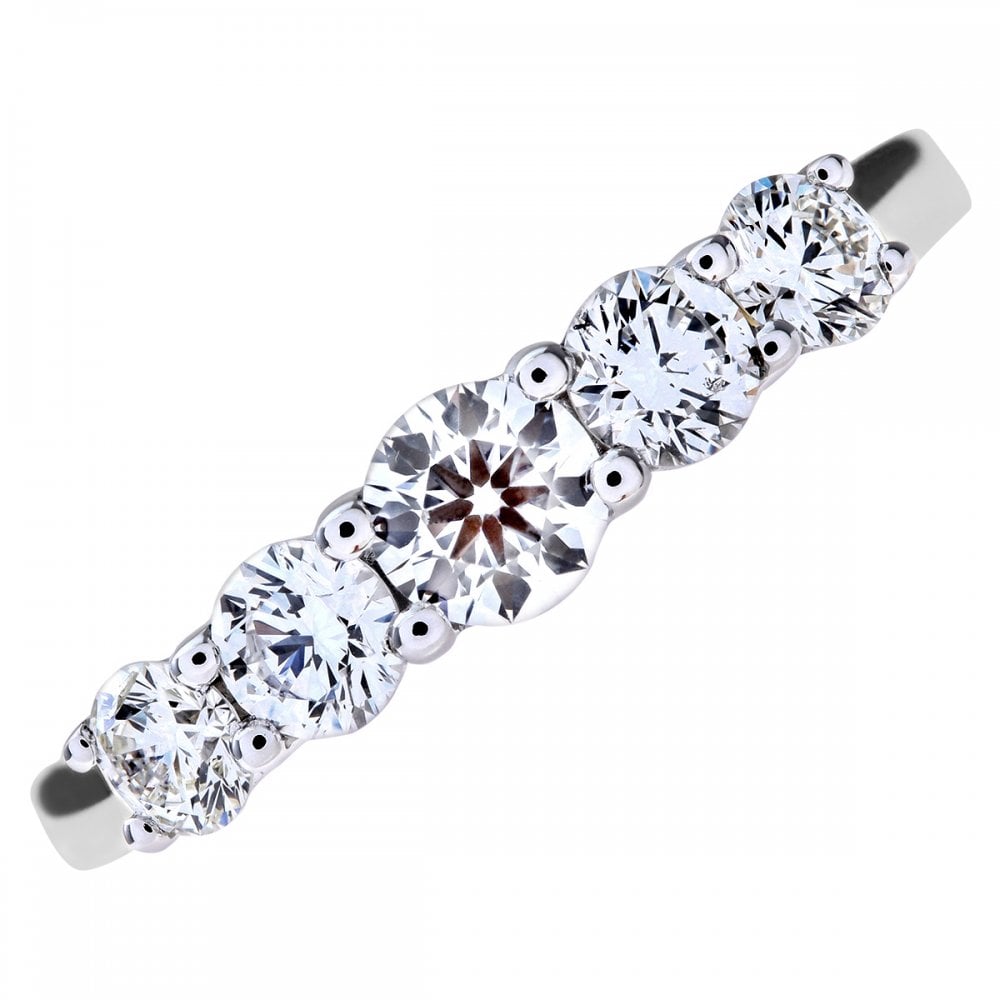 SPARKLD 18ct White Gold 5 stone Eternity Ring, IJ/I Certified 1.00ct Round Brilliant Diamonds