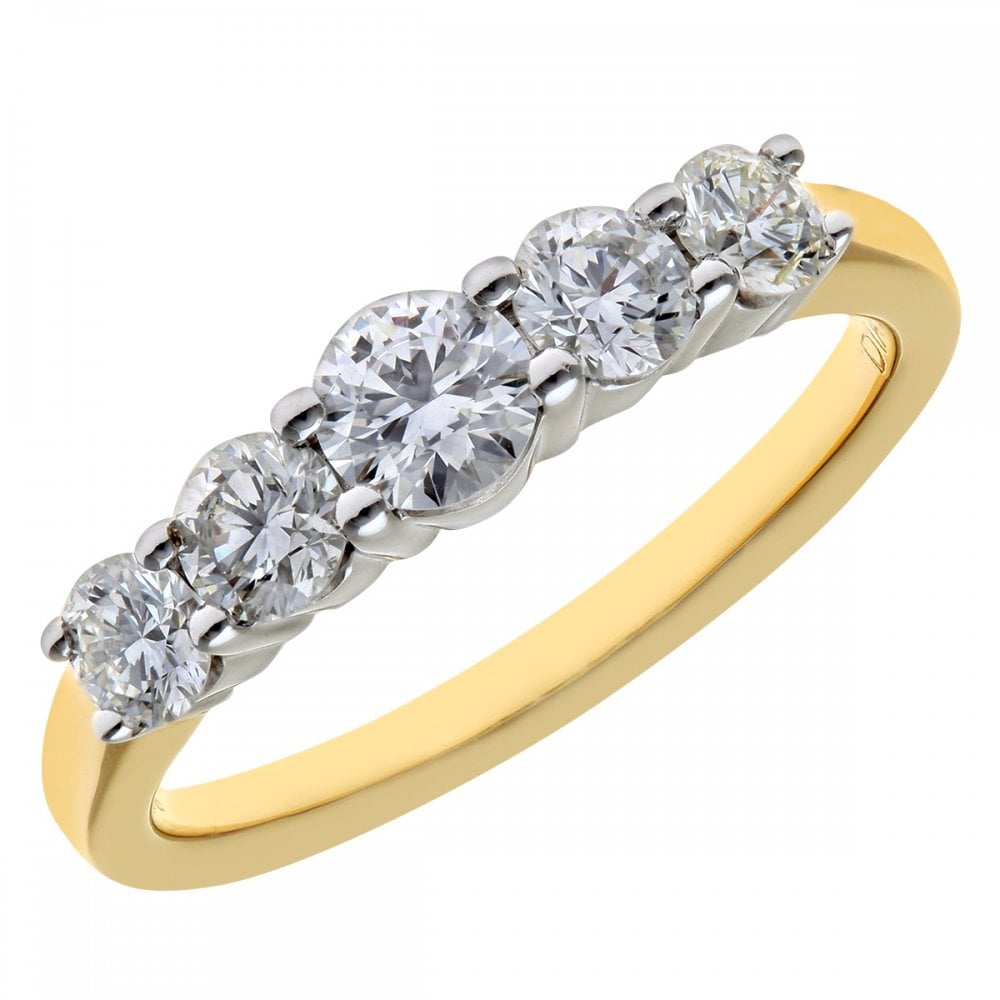 SPARKLD 18ct Yellow Gold 5 stone Eternity Ring, IJ/I Certified 1.00ct Round Brilliant Diamonds