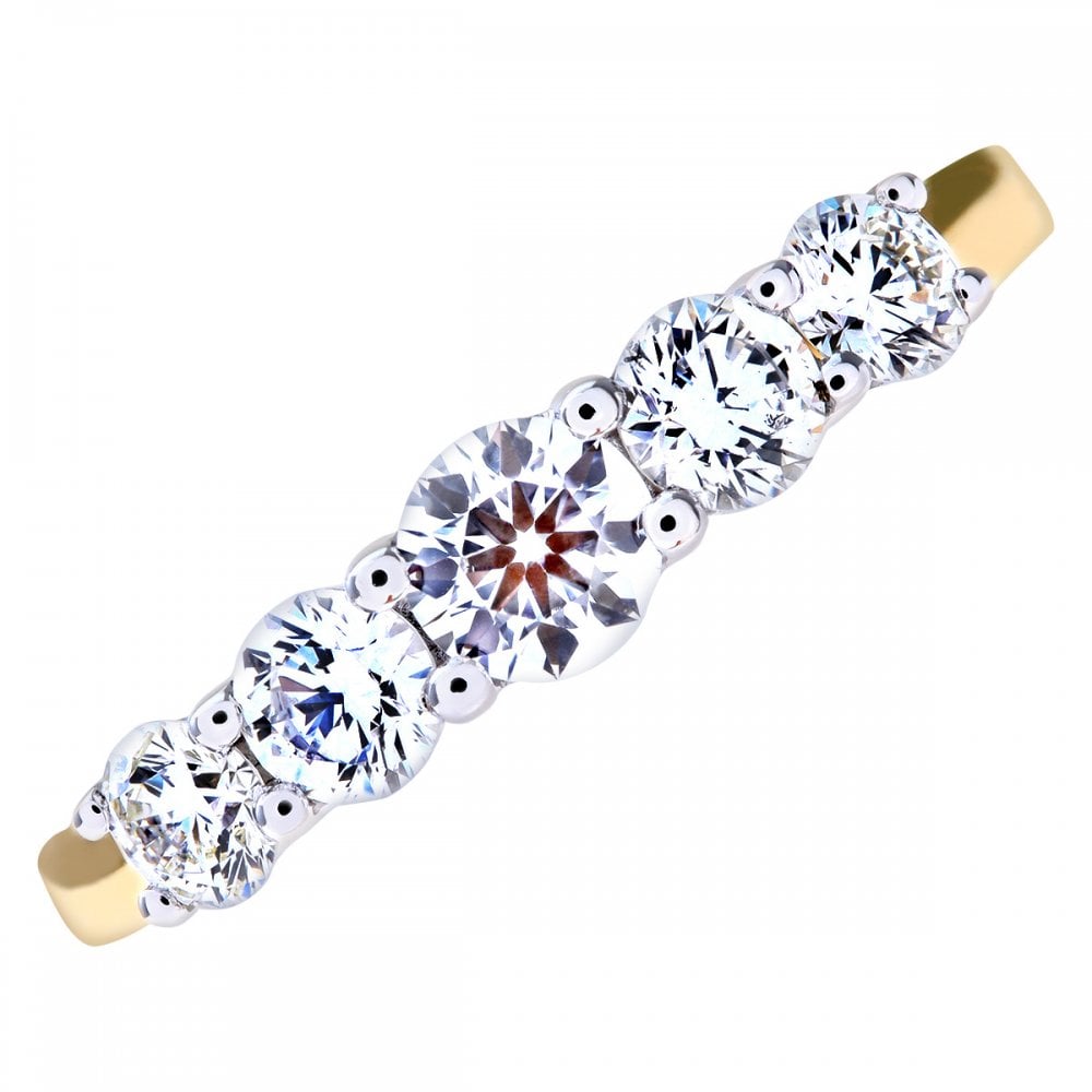 SPARKLD 18ct Yellow Gold 5 stone Eternity Ring, IJ/I Certified 1.00ct Round Brilliant Diamonds