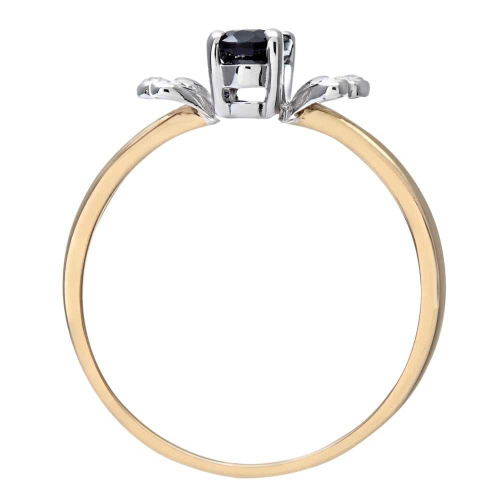 SPARKLD 9ct Yellow Gold Round Brilliant Cut 0.01ct Diamond and Sapphire Bow Ring