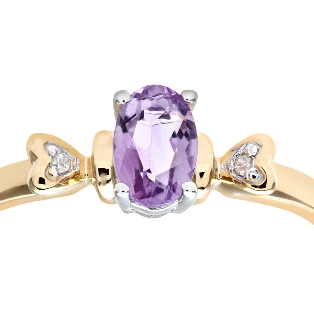 SPARKLD 9ct Yellow Gold Round Brilliant Cut 0.01ct Diamond and Amythyst Fancy Ring