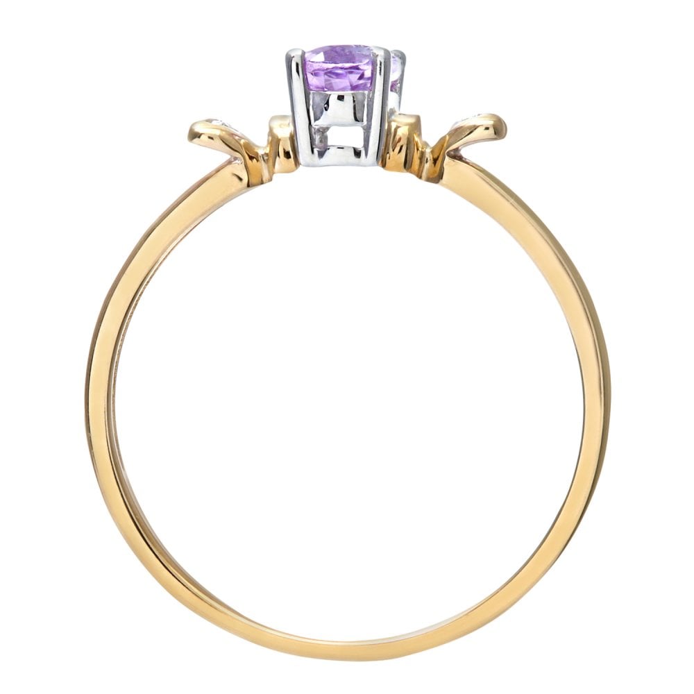 SPARKLD 9ct Yellow Gold Round Brilliant Cut 0.01ct Diamond and Amythyst Fancy Ring