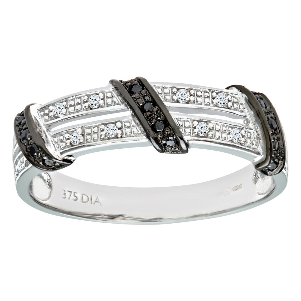 SPARKLD 9ct White Gold Black 0.04ct Diamond Twist Ribbon Eternity Ring