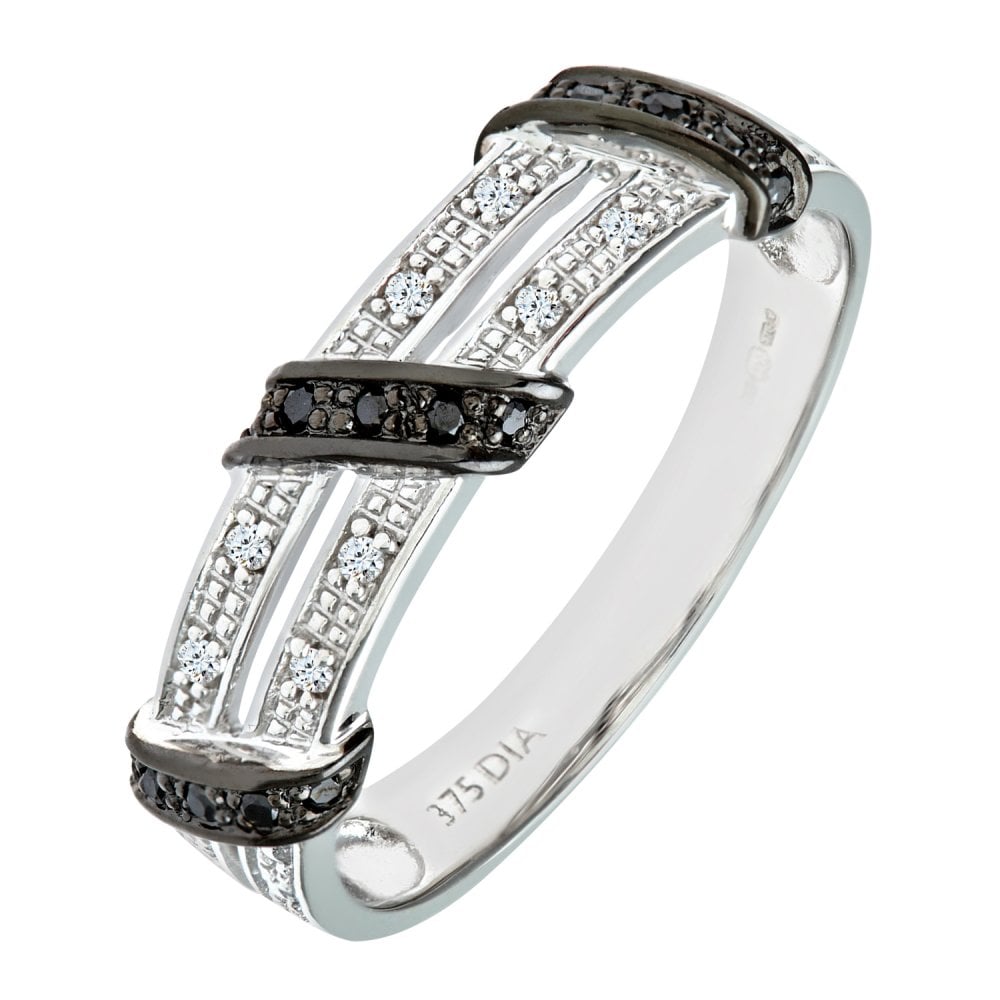 SPARKLD 9ct White Gold Black 0.04ct Diamond Twist Ribbon Eternity Ring