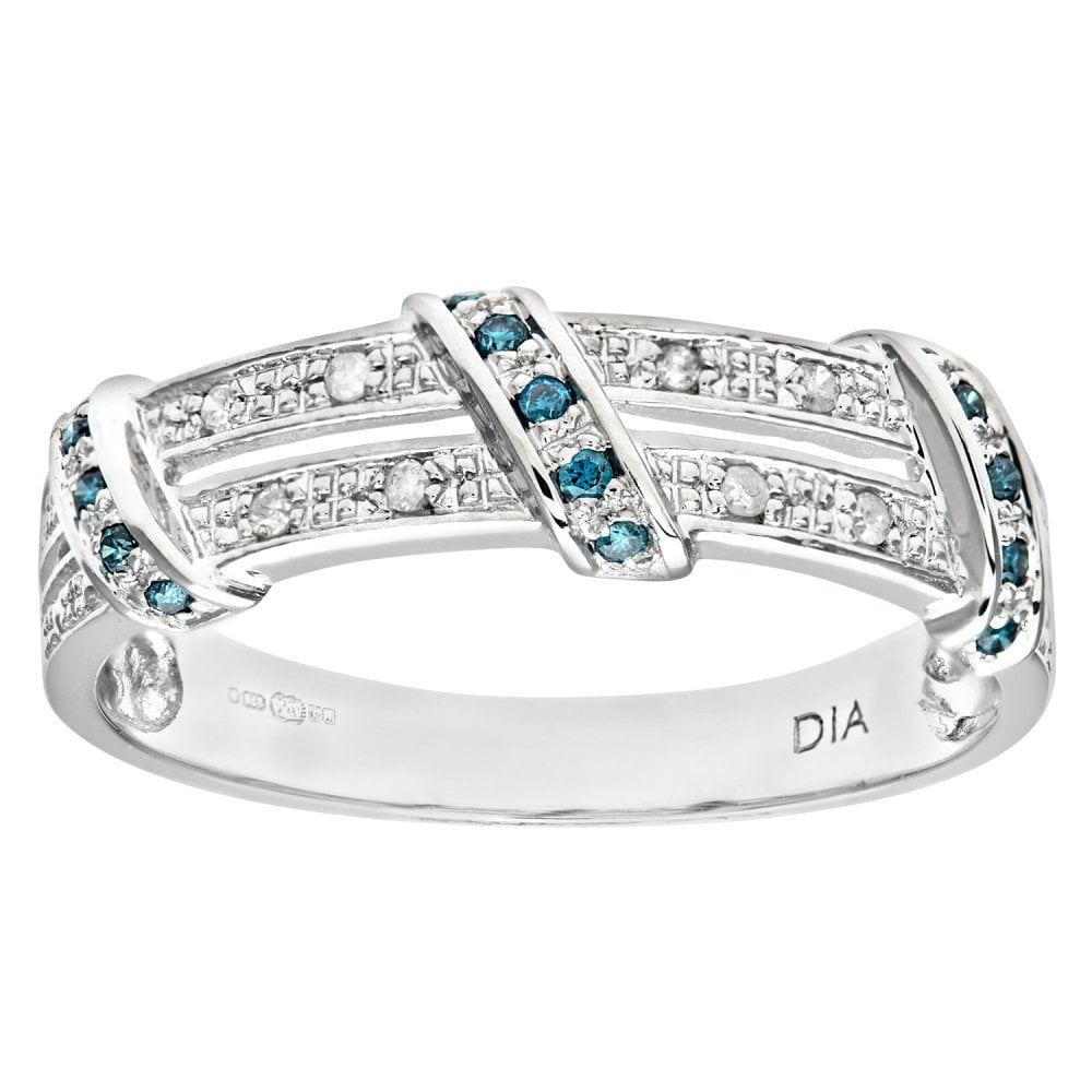 SPARKLD 9ct White Gold Blue 0.04ct Diamond Twist Ribbon Eternity Ring