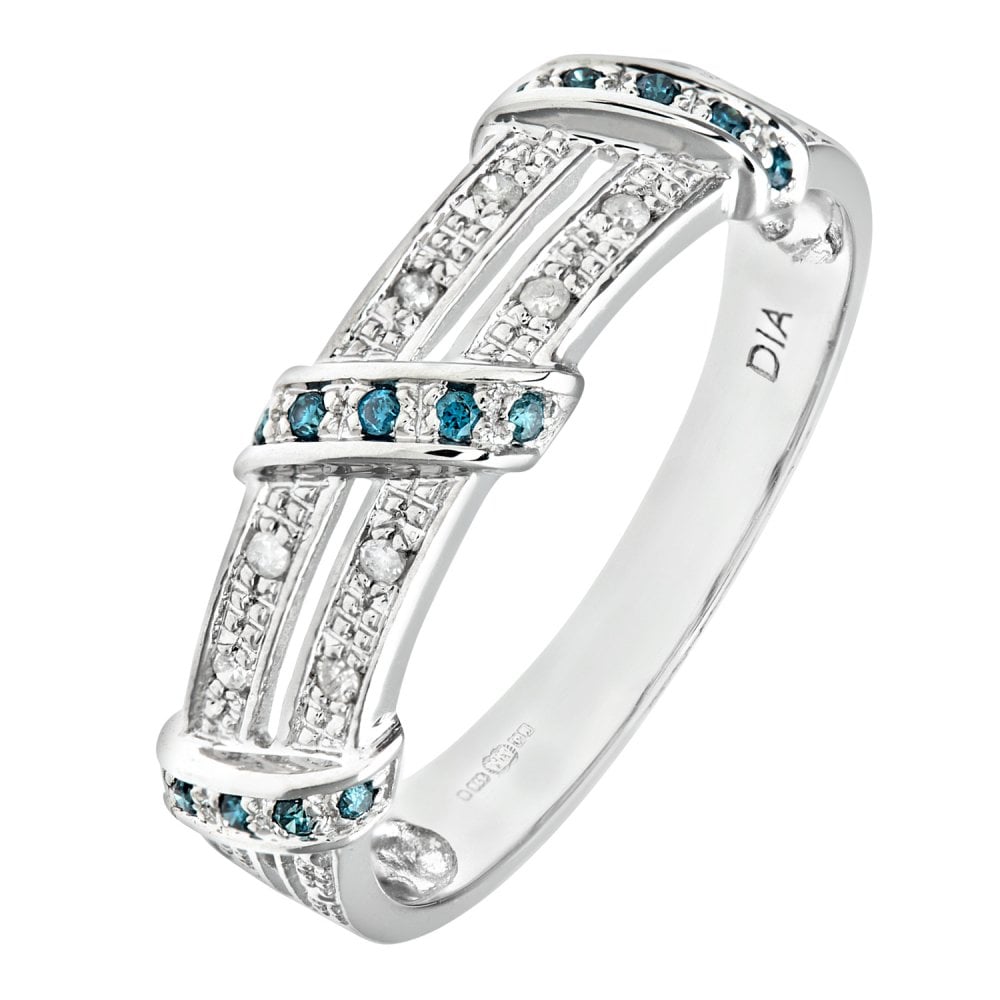 SPARKLD 9ct White Gold Blue 0.04ct Diamond Twist Ribbon Eternity Ring