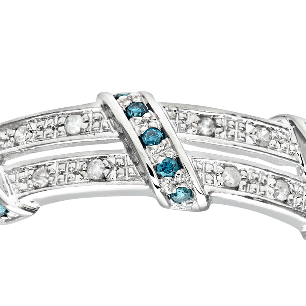 SPARKLD 9ct White Gold Blue 0.04ct Diamond Twist Ribbon Eternity Ring