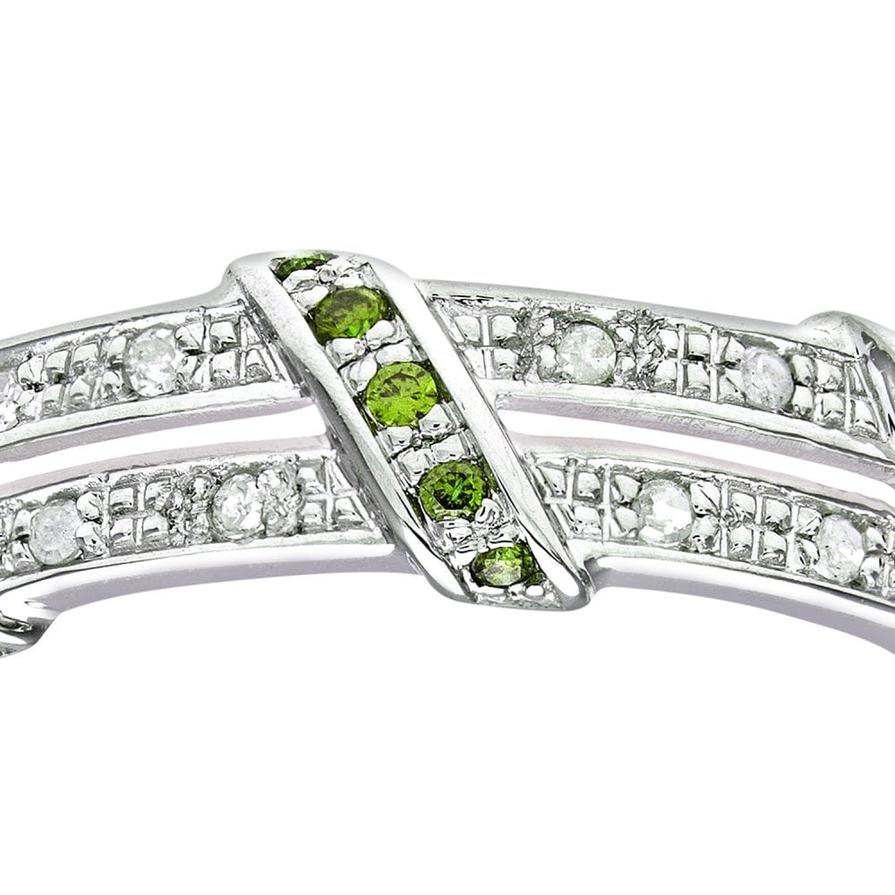 SPARKLD 9ct White Gold Round Brilliant Cut Green 0.04ct Diamond Twist Ribbon Eternity Ring