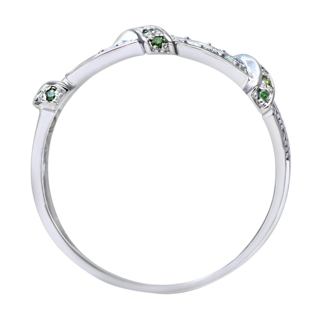 SPARKLD 9ct White Gold Round Brilliant Cut Green 0.04ct Diamond Twist Ribbon Eternity Ring