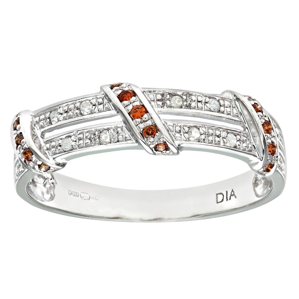 SPARKLD 9ct White Gold Orange 0.04ct Diamond Twist Ribbon Eternity Ring