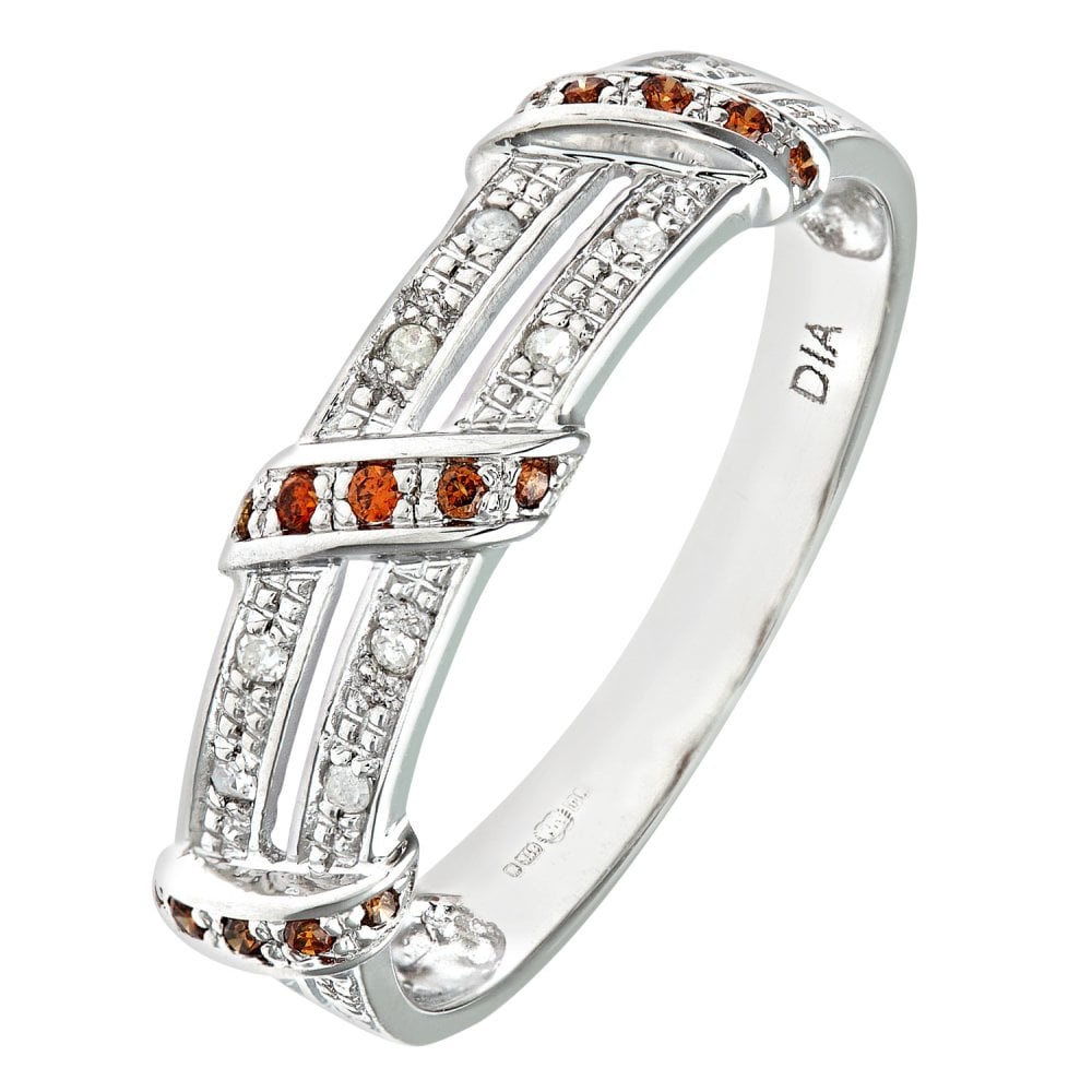 SPARKLD 9ct White Gold Orange 0.04ct Diamond Twist Ribbon Eternity Ring
