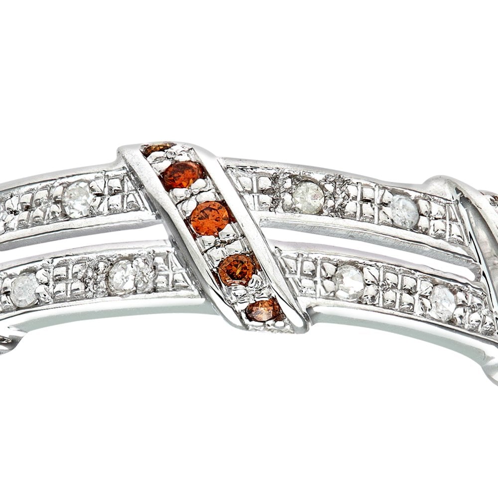 SPARKLD 9ct White Gold Orange 0.04ct Diamond Twist Ribbon Eternity Ring