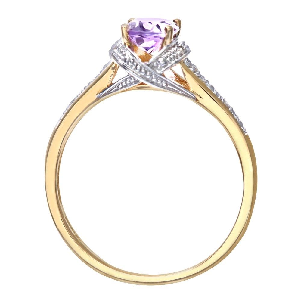 SPARKLD 9ct Yellow Gold Round Brilliant Cut 0.03ct Diamond and Amethyst Fancy Ring