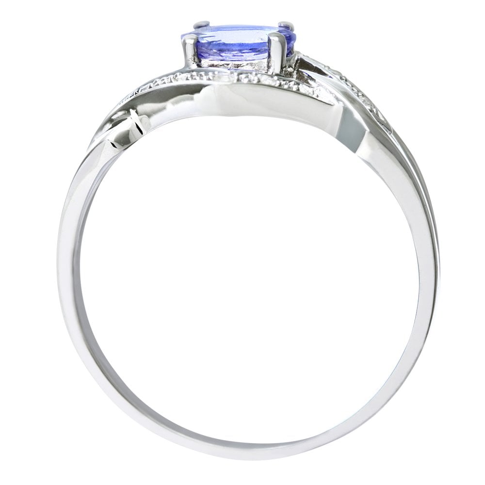 SPARKLD 9ct White Gold Tanzanite and Pave Set 0.05ct Diamond Link Ring