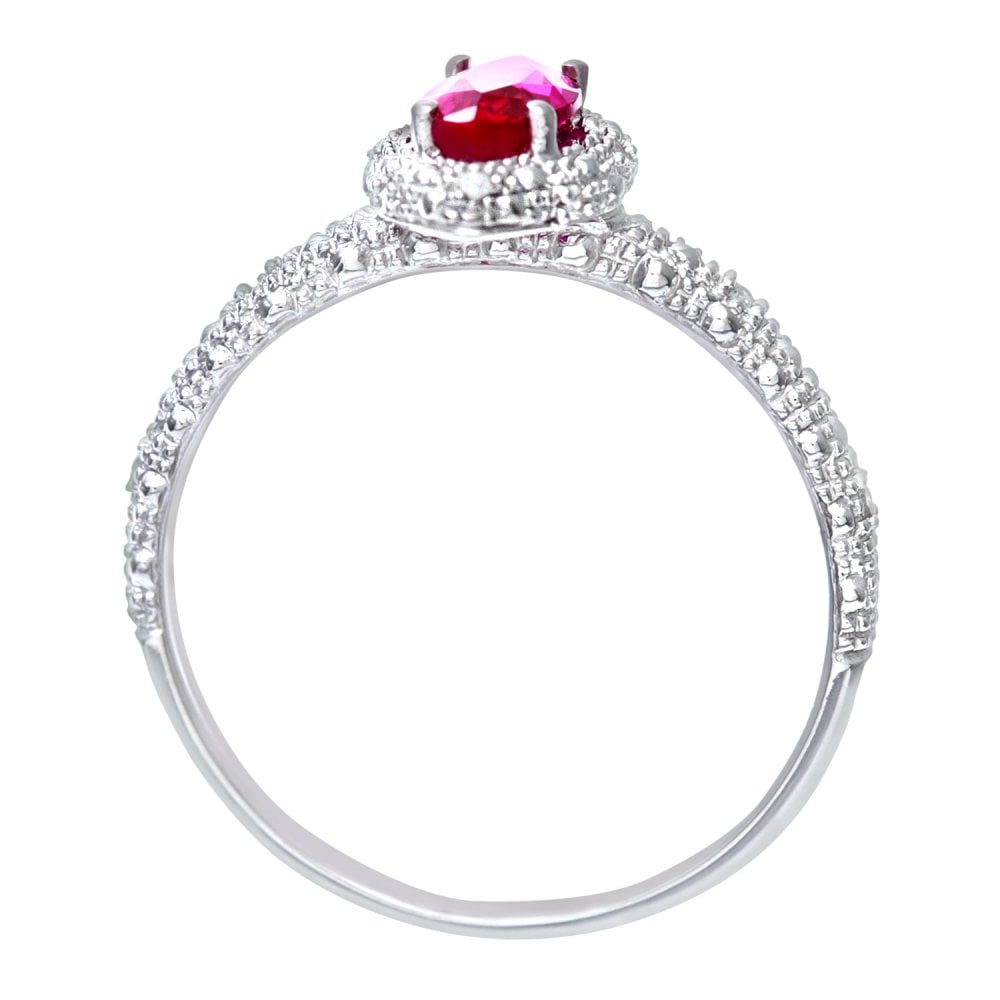 SPARKLD 9ct White Gold Created Ruby and 0.05ct Diamond Marquise Cluster Ring