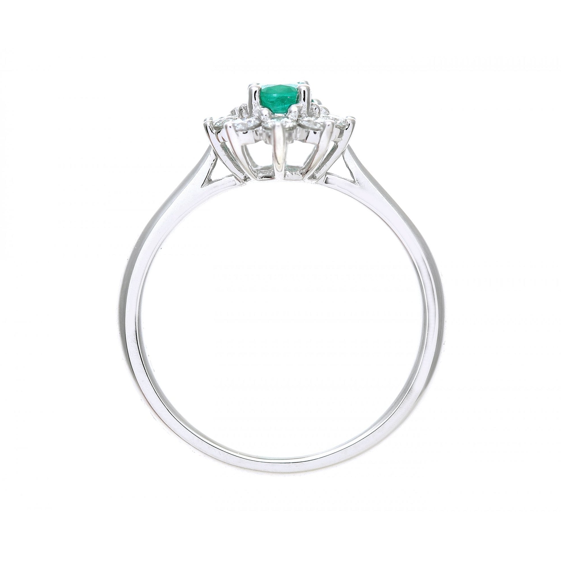 SPARKLD 18ct White Gold Round Brilliant Cut 0.33ct Diamond Cluster and Emerald Ring
