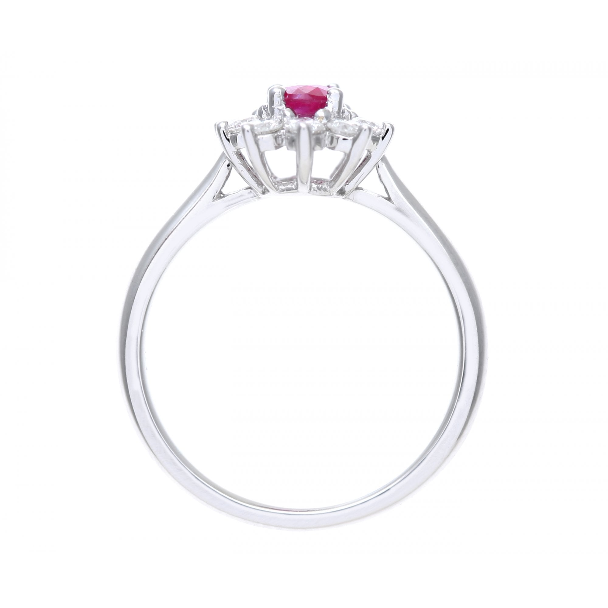 SPARKLD 18ct White Gold Round Brilliant Cut 0.33ct Diamond Cluster and Ruby Ring