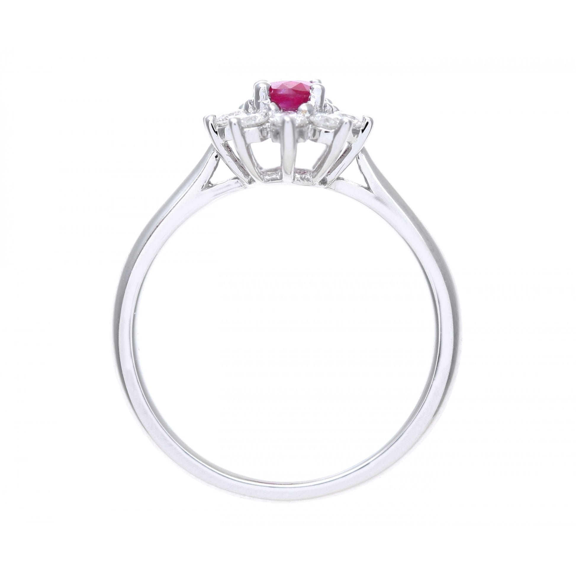 SPARKLD 18ct White Gold Round Brilliant Cut 0.33ct Diamond Cluster and Ruby Ring