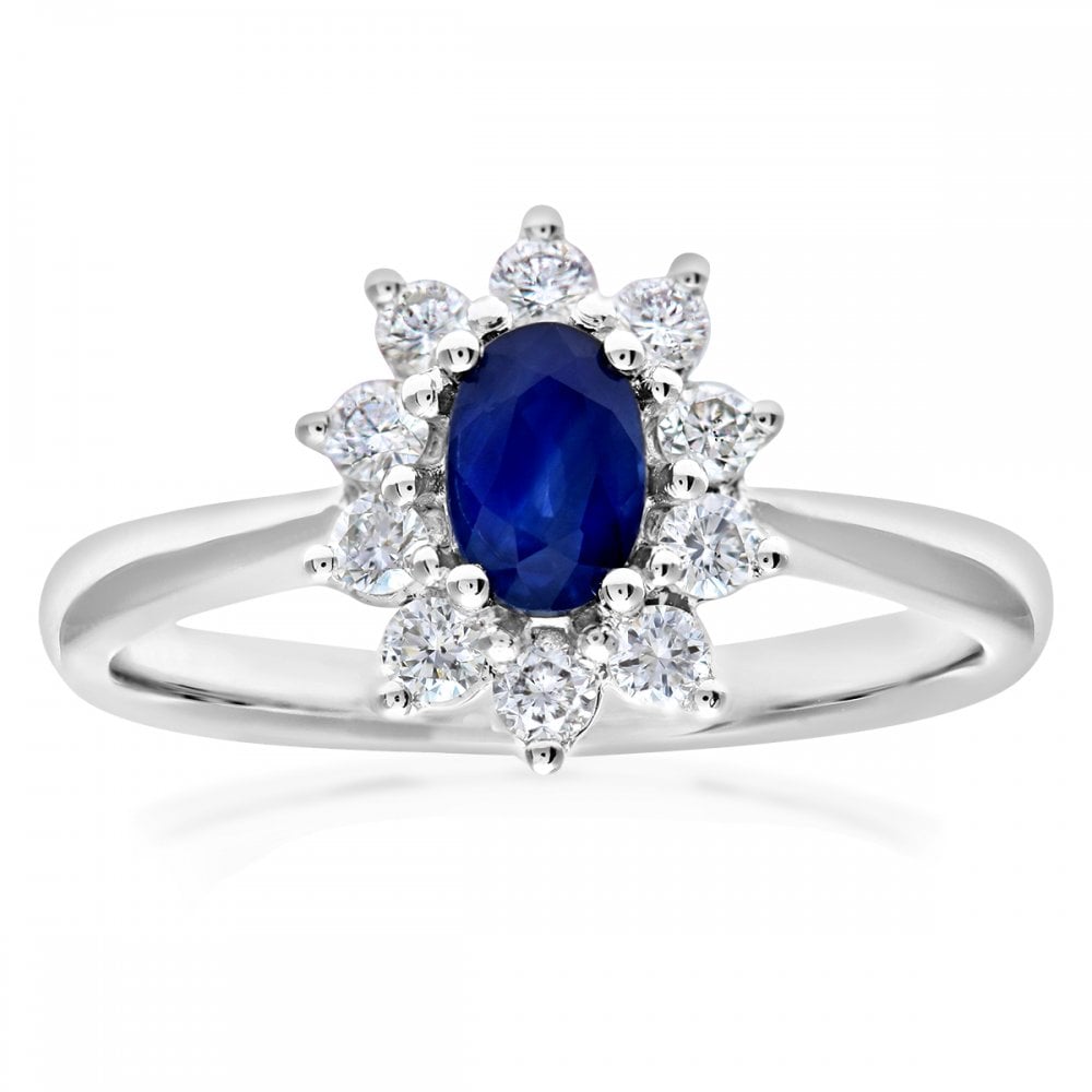 SPARKLD 18ct White Gold 0.33ct Diamond Cluster and Sapphire Ring