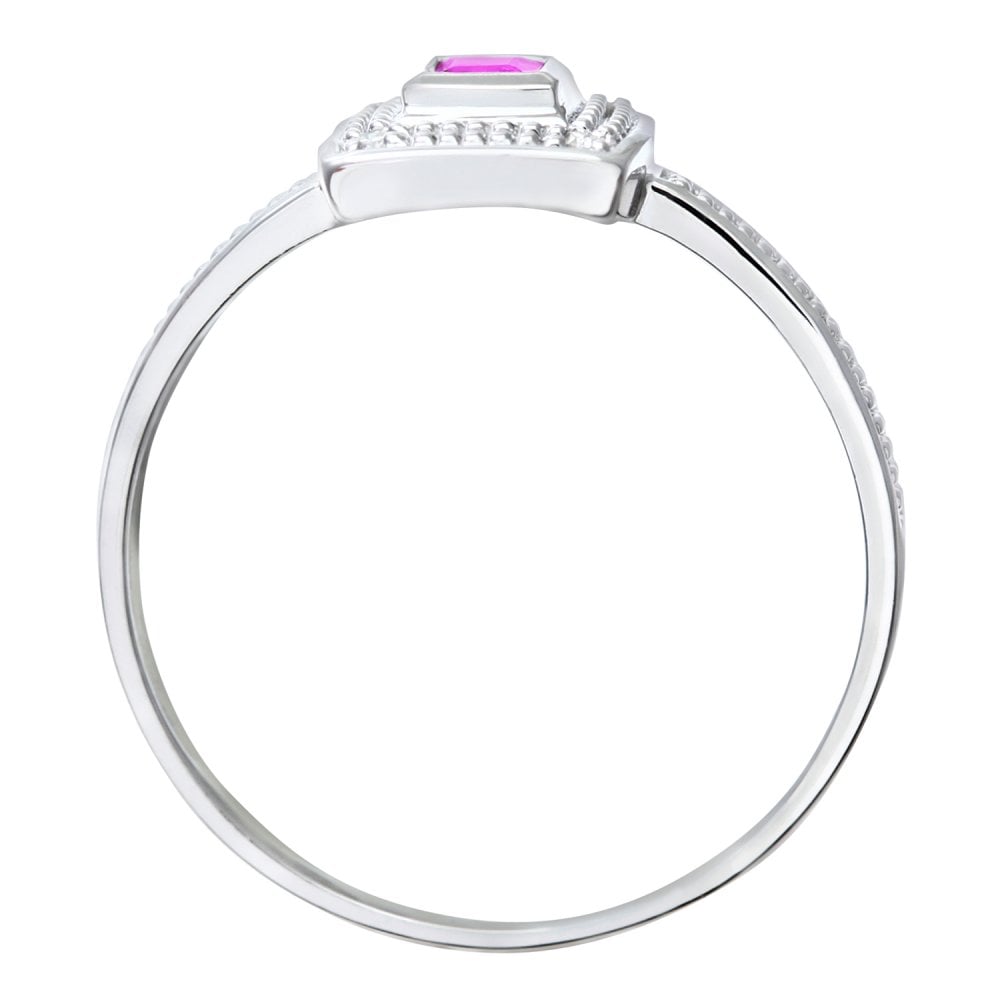 SPARKLD 9ct White Gold Round Brilliant Cut 0.02ct Diamond Cluster and Ruby Ring