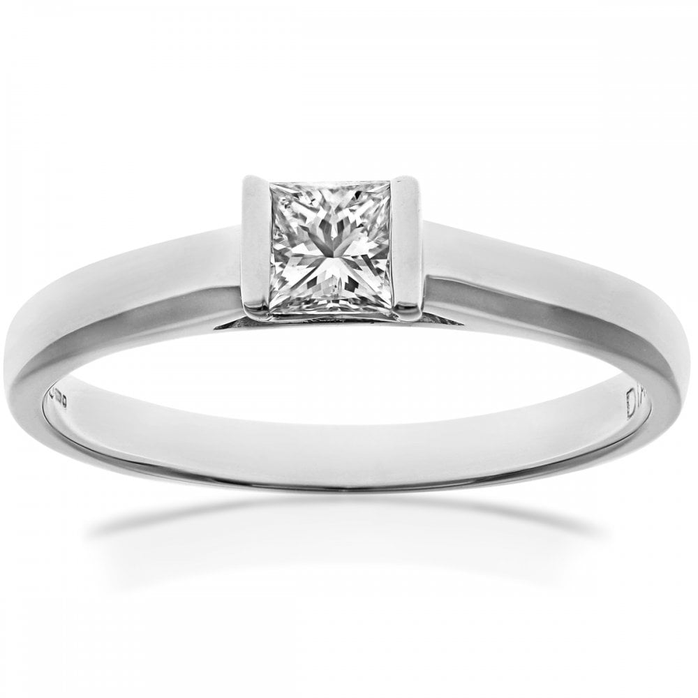 SPARKLD 18ct White Gold J/I1 Certified Princess Cut 0.25ct Diamond Solitaire Engagement Ring