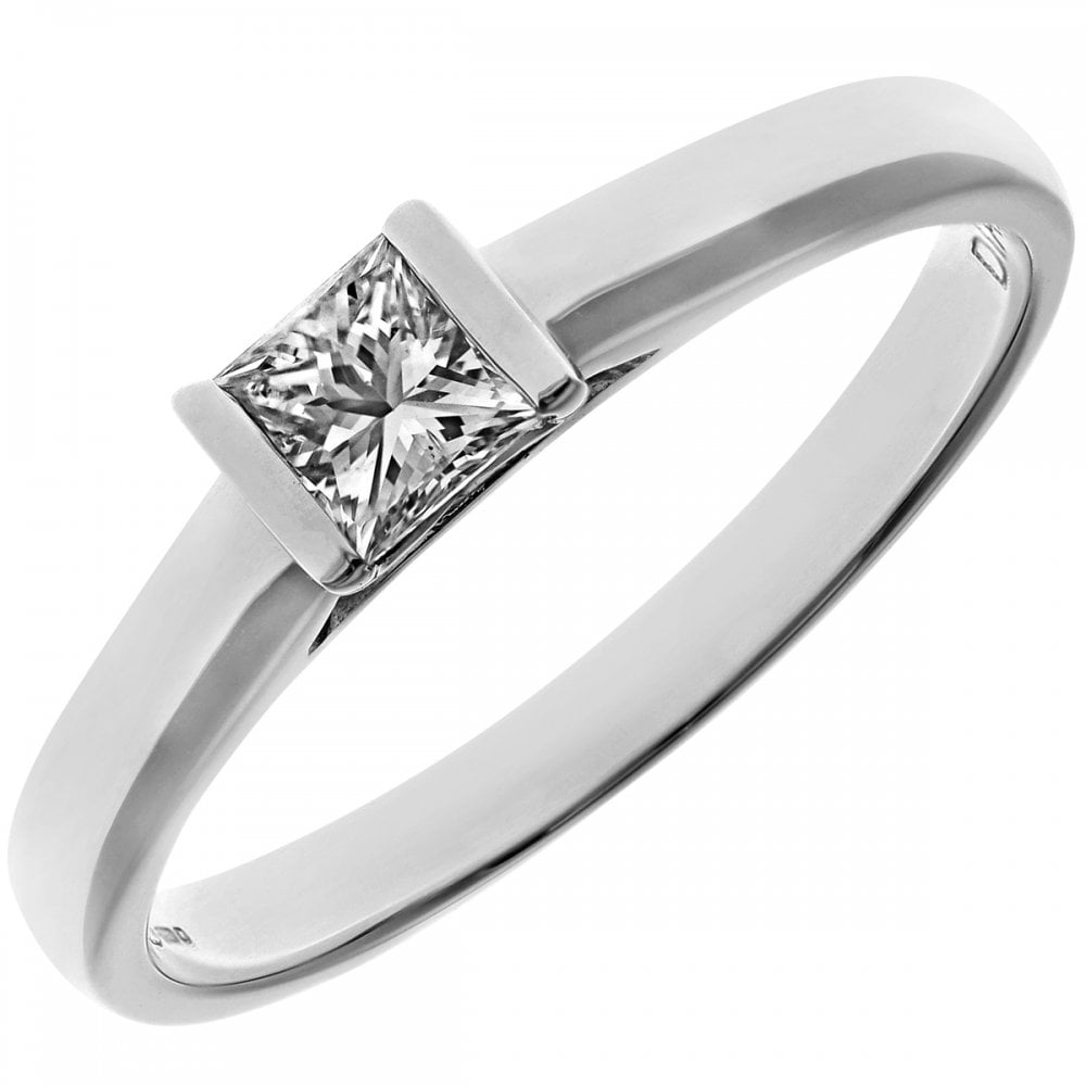 SPARKLD 18ct White Gold J/I1 Certified Princess Cut 0.25ct Diamond Solitaire Engagement Ring