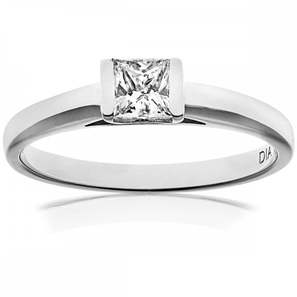 SPARKLD 18ct White Gold J/I1 Certified Princess Cut 0.33ct Diamond Solitaire Engagement Ring
