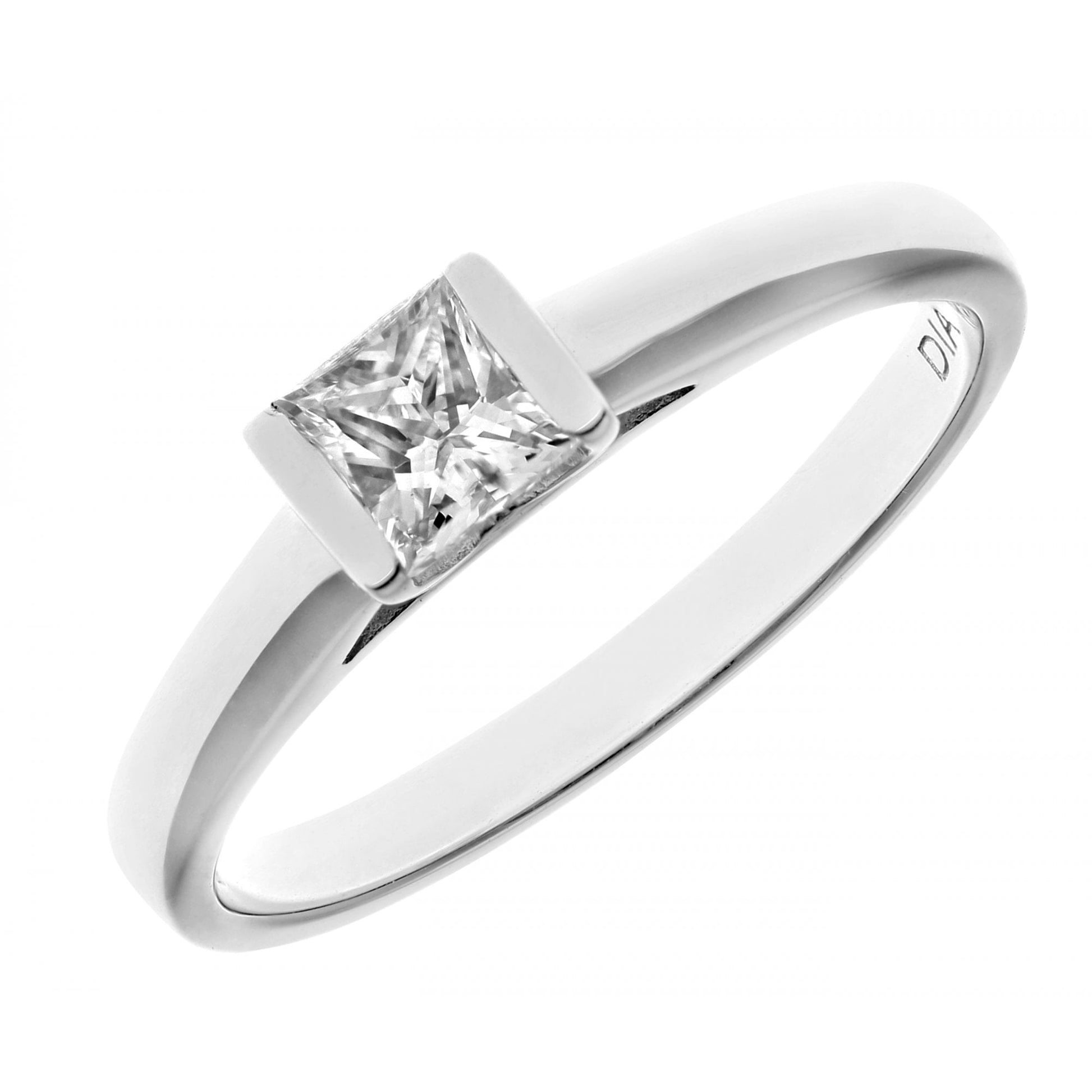 SPARKLD 18ct White Gold J/I1 Certified Princess Cut 0.33ct Diamond Solitaire Engagement Ring