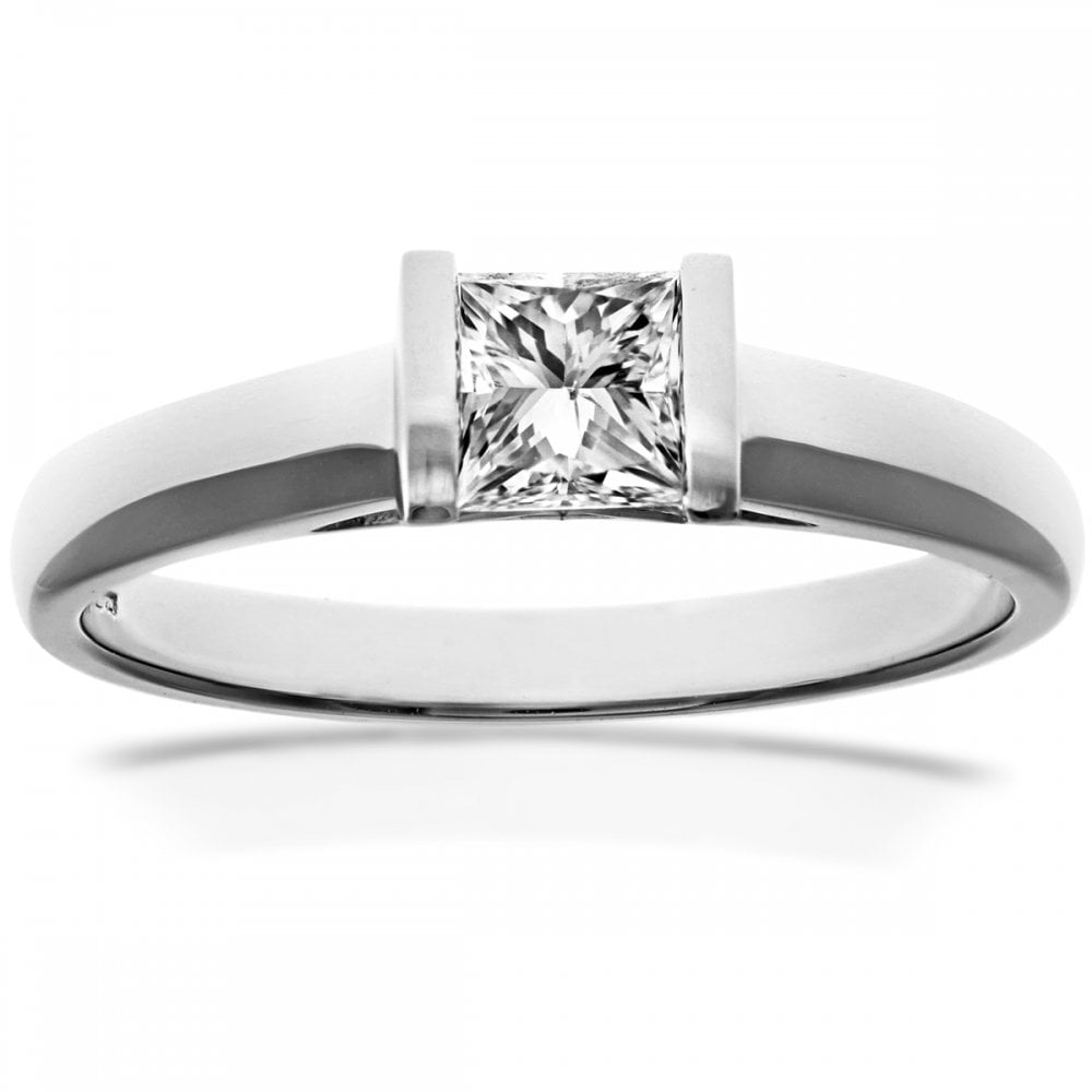 SPARKLD 18ct White Gold J/I1 Certified Princess Cut 0.50ct Diamond Solitaire Engagement Ring