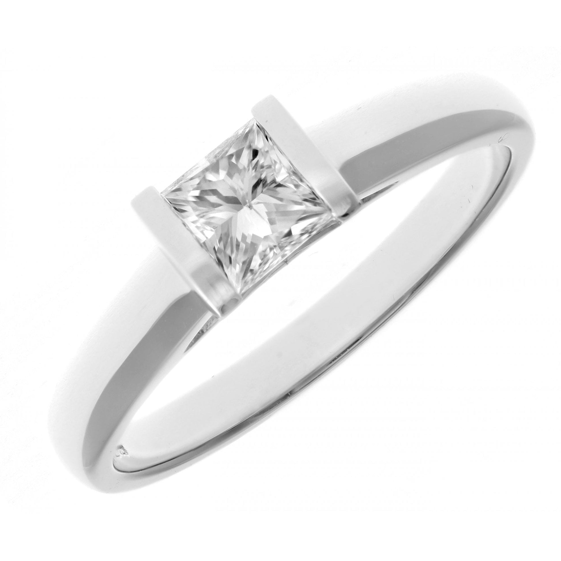SPARKLD 18ct White Gold J/I1 Certified Princess Cut 0.50ct Diamond Solitaire Engagement Ring