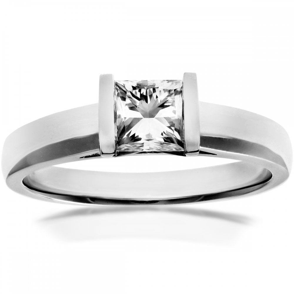 SPARKLD 18ct White Gold J/I1 Certified Princess Cut 0.75ct Diamond Solitaire Engagement Ring