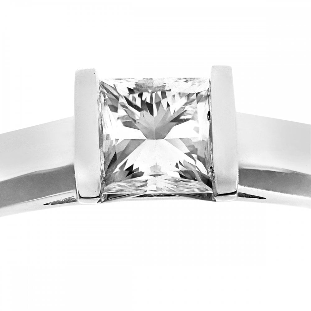 SPARKLD 18ct White Gold J/I1 Certified Princess Cut 0.75ct Diamond Solitaire Engagement Ring