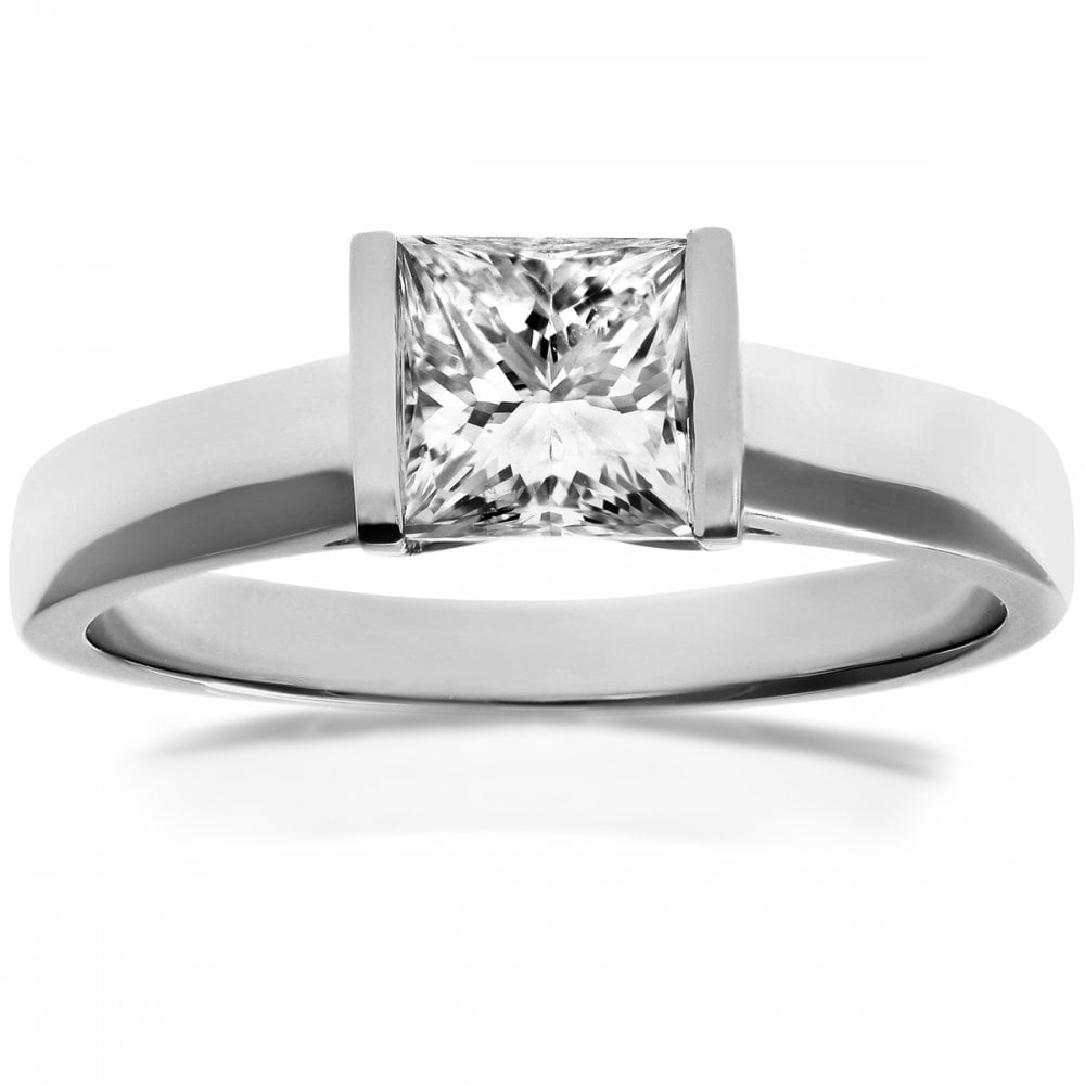 SPARKLD 18ct White Gold J/I1 Certified Princess Cut 1.00ct Diamond Solitaire Engagement Ring