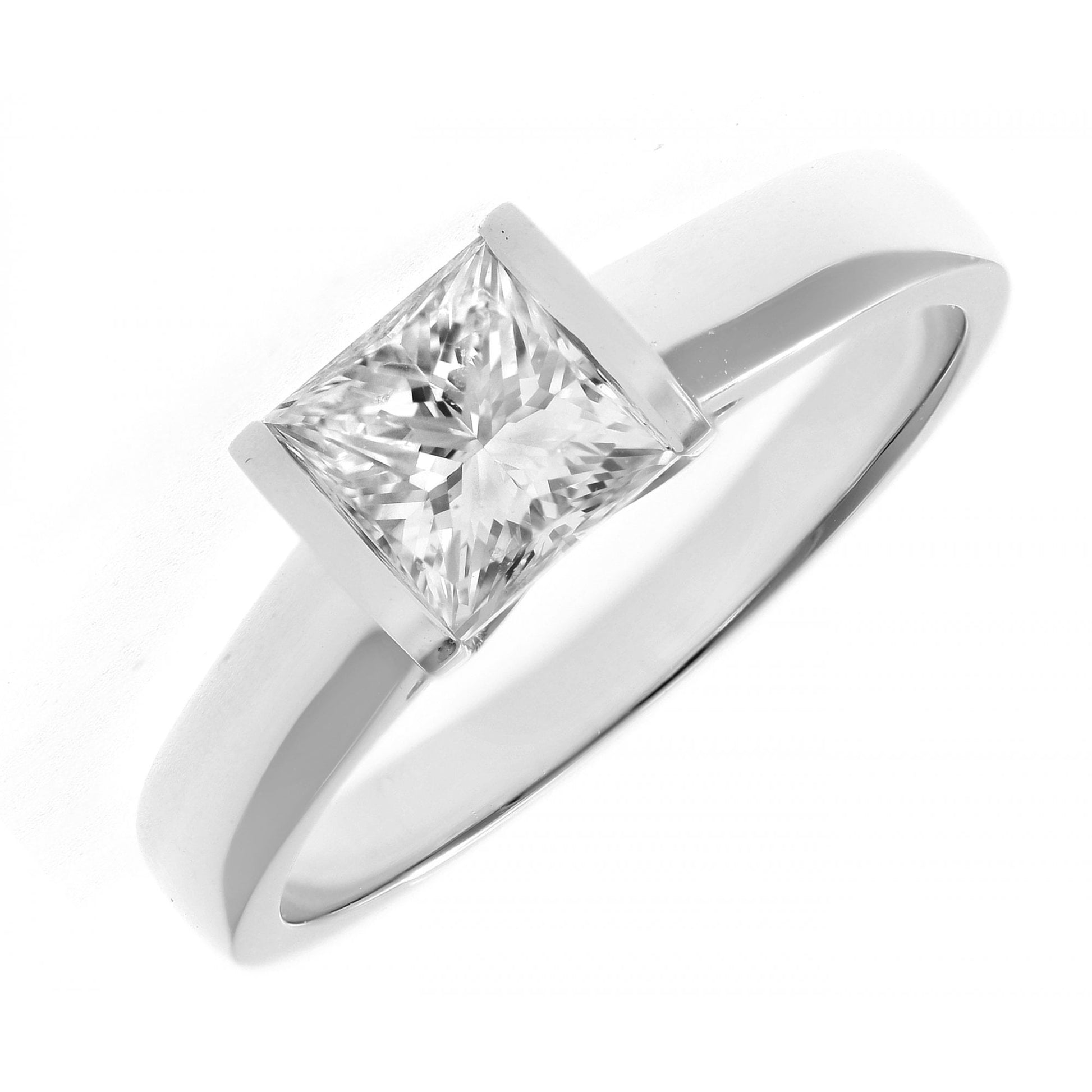 SPARKLD 18ct White Gold J/I1 Certified Princess Cut 1.00ct Diamond Solitaire Engagement Ring
